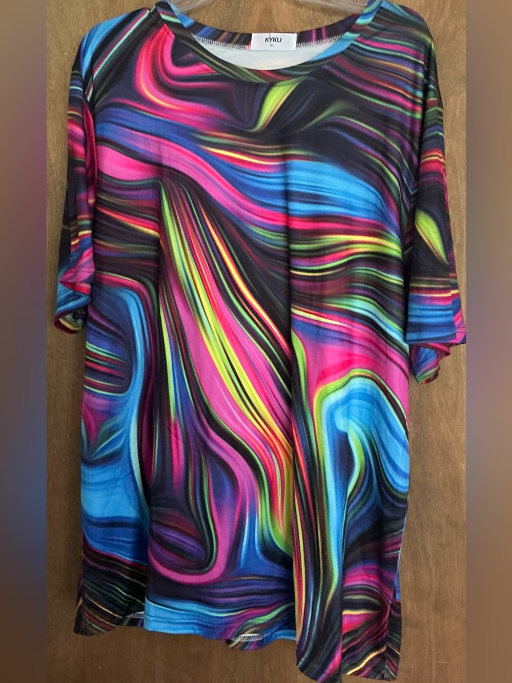 KYKU Colorful 3D Printed Neon Abstract T-Shirt XL Psychedelic Swirl Festival
